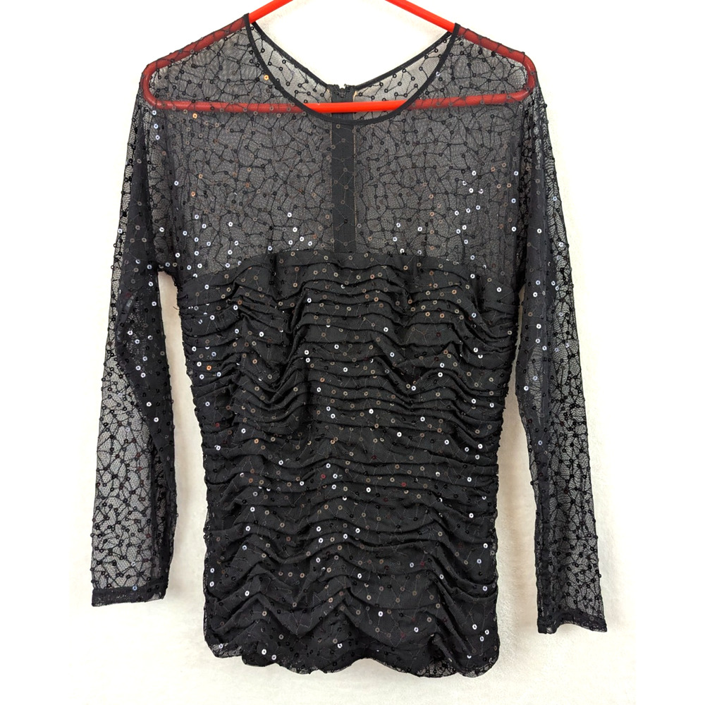 Tadashi Shoji sz XL Sequin Sheer Top black stretchy party women 0145